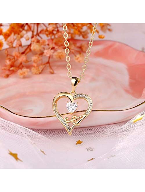 IEFRICH Initial Heart Necklace for Women Girls, Cubic Zirconia Dainty Initial Heart Necklace for Women Teen Girls Jewelry Gifts