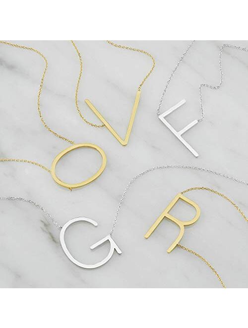10k Solid White or Yellow Gold Large Sideways Block Initial Extendable Necklace, 16+2 inches