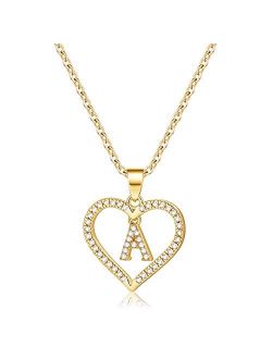 IEFSHINY Initials Letter Necklace for Women Girls, 14k Gold Filled Initial Letter Plated Charm Necklaces CZ Pendant Love Heart Alphabet Necklace for Women Teen Girls