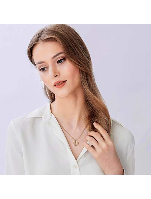 IEFSHINY Initials Letter Necklace for Women Girls, 14k Gold Filled Initial Letter Plated Charm Necklaces CZ Pendant Love Heart Alphabet Necklace for Women Teen Girls