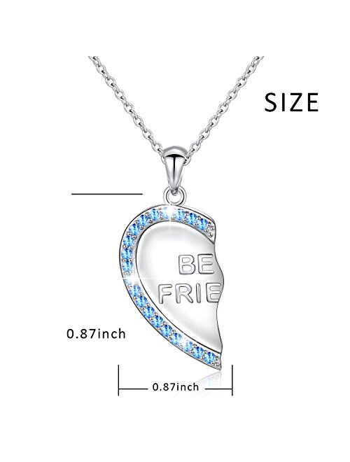 Christmas Gifts S925 Sterling Silver Best Friend Necklaces Heart 2 Piece Gifts Women Teen Girls Friendship BFF Pendant Necklace Set
