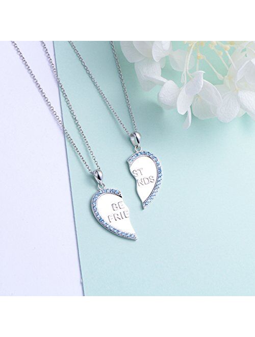 Christmas Gifts S925 Sterling Silver Best Friend Necklaces Heart 2 Piece Gifts Women Teen Girls Friendship BFF Pendant Necklace Set