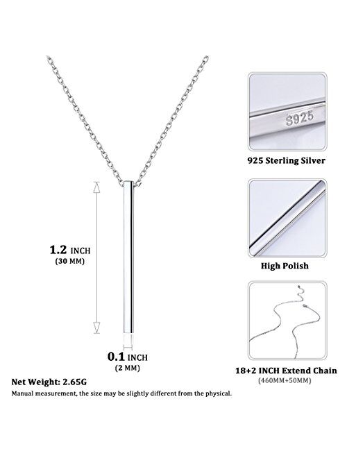 ChicSilver Customizable Vertical Bar Pendant Necklace 925 Sterling Silver Y Necklace Simple Fashion Jewelry Gifts for Women(with Gift Box)
