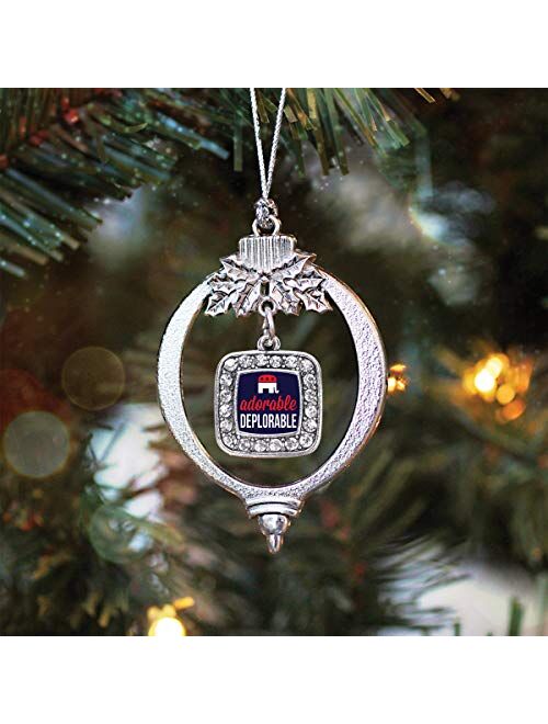 Inspired Silver - Silver Square Charm Holiday Ornaments with Cubic Zirconia Jewelry