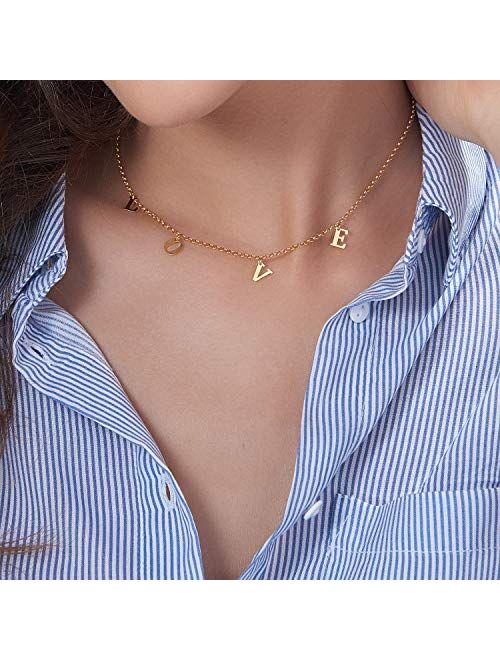 MyNameNecklace Personalized Dangle Name Choker Custom Initial Alphabet Pendant Necklace with Hanging Sterling Silver 925 & Gold Plating - Jewelry Gift for Her