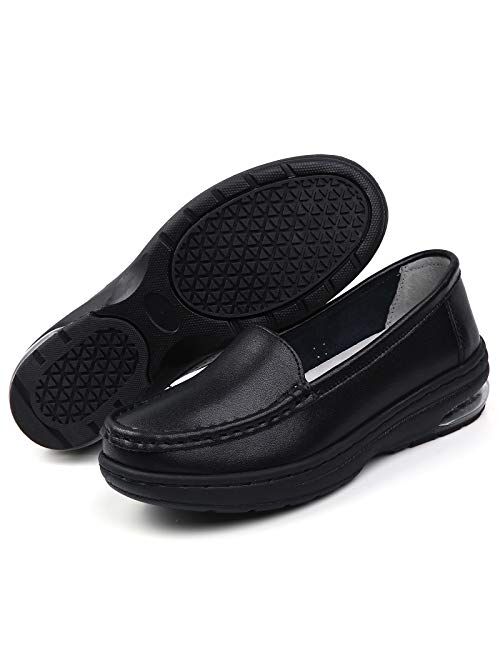 ZYEN Women's Nursing Shoes Comfortable Walking Slip On Nurse Restaurant Work Waterproof Slip-Resistant Lightweight Leather Loafers