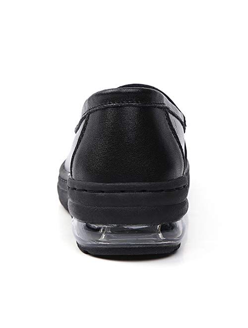 ZYEN Women's Nursing Shoes Comfortable Walking Slip On Nurse Restaurant Work Waterproof Slip-Resistant Lightweight Leather Loafers