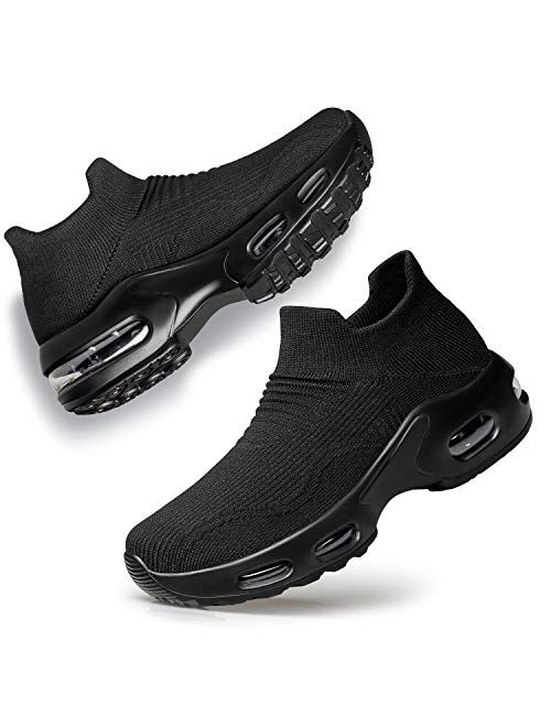 PDBQ Womens Walking Shoes Balenciaga Look Mesh Slip On Air Cushion Platform Loafers Breathable Lightweight Comfort Socks Shoes