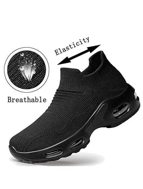 PDBQ Womens Walking Shoes Balenciaga Look Mesh Slip On Air Cushion Platform Loafers Breathable Lightweight Comfort Socks Shoes