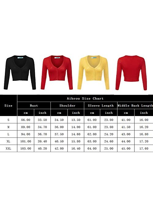 Aibrou Women's Cropped Cardigan Knit V-Neck Button Long Sleeve Shrug Sweater