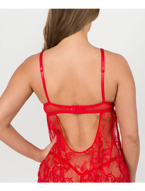 Just Sexy | Red Floral Lace Scoop-Back Underwire Babydoll & G-String Set