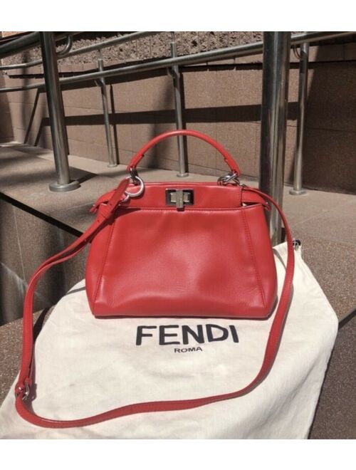 Authentic Fendi Peekaboo Monster Eyes Mini Red Leather Hand Crossbody Bag