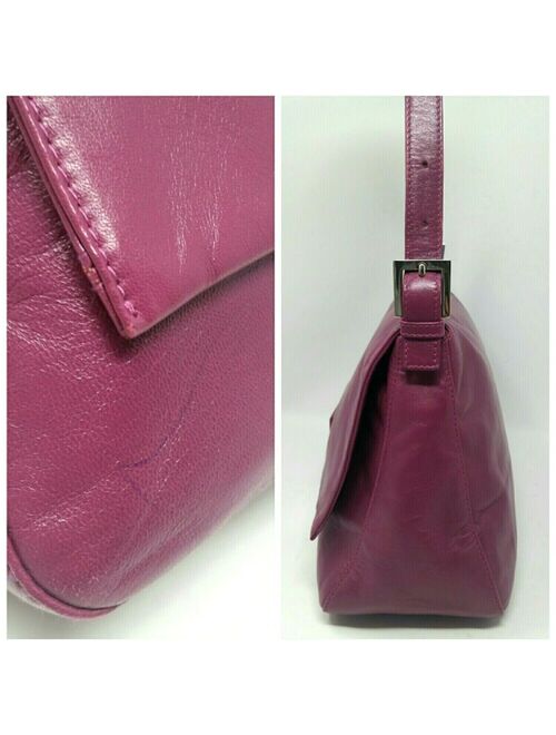 Fendi Mamma Baguette Magenta Pink Lambskin Leather Shoulder Hand Bag Authentic