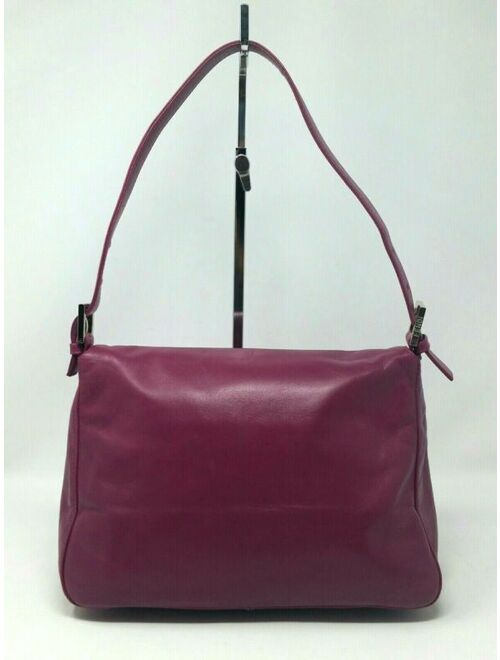 Fendi Mamma Baguette Magenta Pink Lambskin Leather Shoulder Hand Bag Authentic