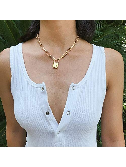Krun Lock Necklace Y Pendant Simple Cute Heart Necklaces Long 3 Multilayer Chain Fashion Jewelry Women Girls Gift for Her