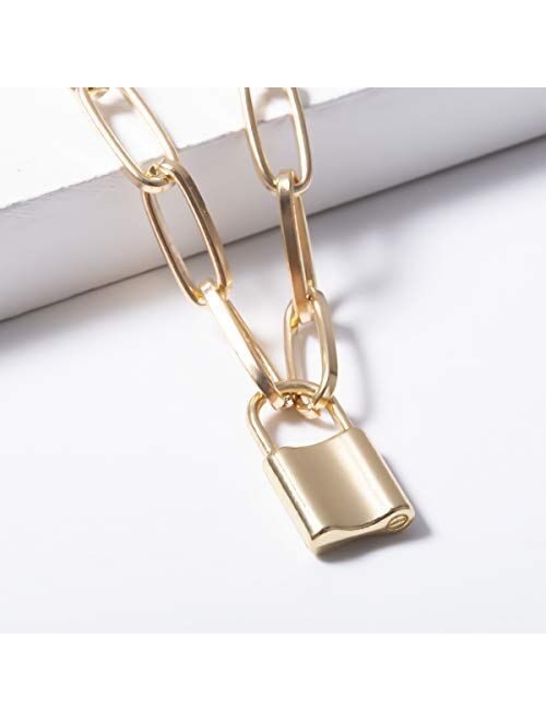 Krun Lock Necklace Y Pendant Simple Cute Heart Necklaces Long 3 Multilayer Chain Fashion Jewelry Women Girls Gift for Her