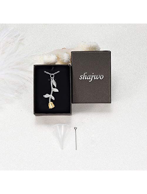 shajwo Rose Flower Urn Necklace Cremation Jewelry for Ashes for Women Girls Urn Keepsake Pendant Human Pet Memorial Locket Holder