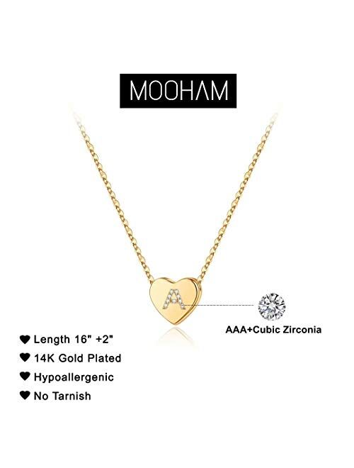 M MOOHAM Initial Heart Necklace for Girls Women, Dainty Cubic Zirconia Initial Heart Pendant Necklace for Women Girls Jewelry Gifts