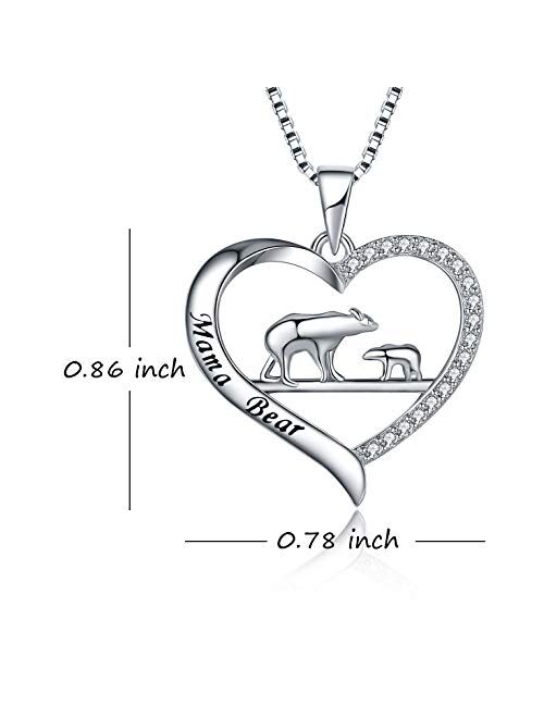 MUATOGIML 925 Sterling Silver Mama Bear Panda Love Heart Pendant Animal Necklace Mother Son Daughter Jewelry Gifts for Women Mom Family