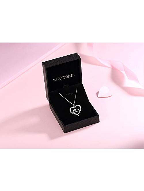 MUATOGIML 925 Sterling Silver Mama Bear Panda Love Heart Pendant Animal Necklace Mother Son Daughter Jewelry Gifts for Women Mom Family