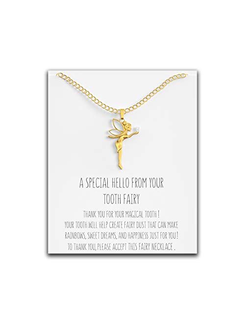 Happy Kisses Tooth Fairy Necklace Tooth Fairy Pendant - A Message from Your Tooth Fairy Token Little Girls, Kids and Children Gift
