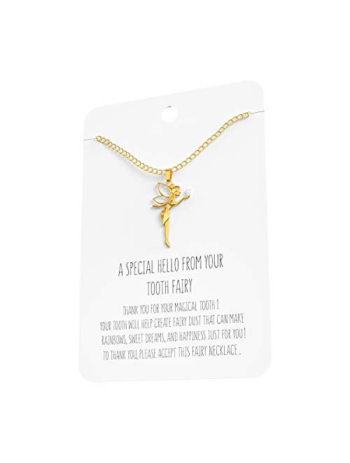 Happy Kisses Tooth Fairy Necklace Tooth Fairy Pendant - A Message from Your Tooth Fairy Token Little Girls, Kids and Children Gift