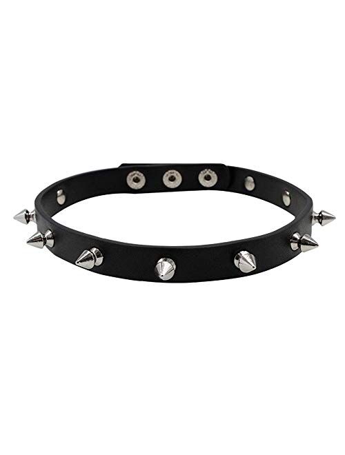 macoking Goth Leather Collar Choker Studded Spike Rivet Black Necklace Punk Bracelet