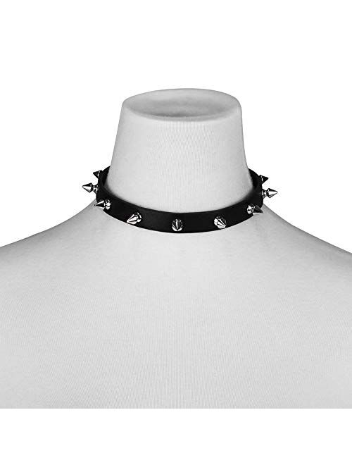 macoking Goth Leather Collar Choker Studded Spike Rivet Black Necklace Punk Bracelet