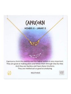 MUSTHAVE Zodiac 18K Gold Plated CZ Necklace with Message Card, Yellow Gold Color, Anchor Chain, Best Gift Necklace, Size 16 inch + 2 inch Extender, Zodiac Pendant, Conste