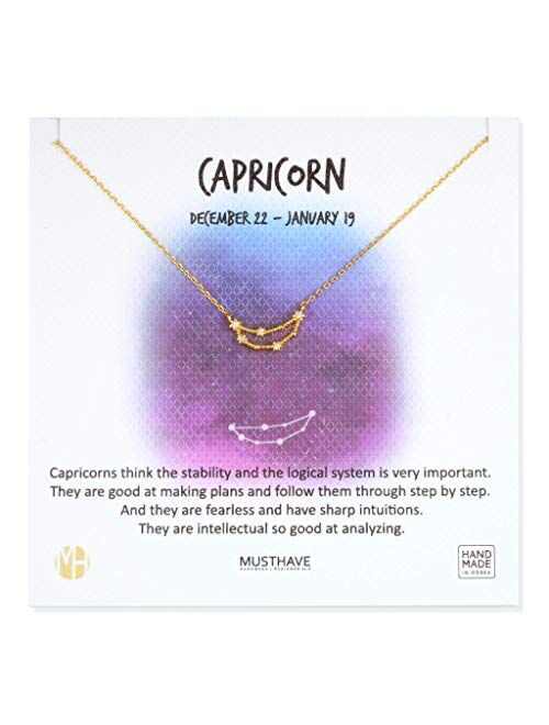 MUSTHAVE Zodiac 18K Gold Plated CZ Necklace with Message Card, Yellow Gold Color, Anchor Chain, Best Gift Necklace, Size 16 inch + 2 inch Extender, Zodiac Pendant, Conste