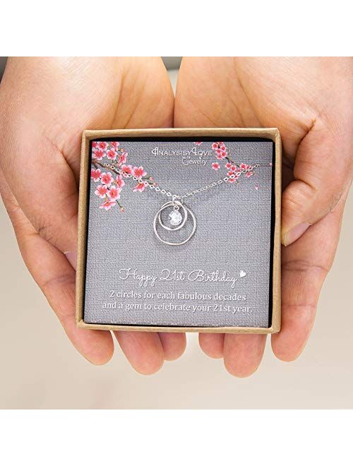 21st Birthday Gifts for Her, Sterling Silver Infinity 2 Circle Necklace for Daughter Birthday Gift