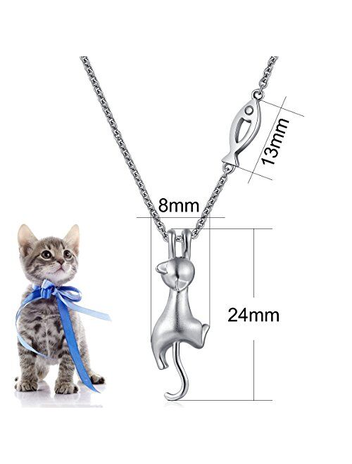 ZowBinBin Cat Necklace - Naughty Cute Lucky Cat Pendant Necklace, 18K White Gold Plated Sterling Silver Cat Pendant for Women, Fashion Cat jewelry Necklace Great Gifts fo