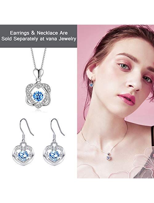 Dancing Heart Necklaces for Women Gifts, Love Pendant Necklace with Diamonds Birthstones from Swarovski,Sterling Silver 18K White Gold Plated, Blue White Rose Gold Charms