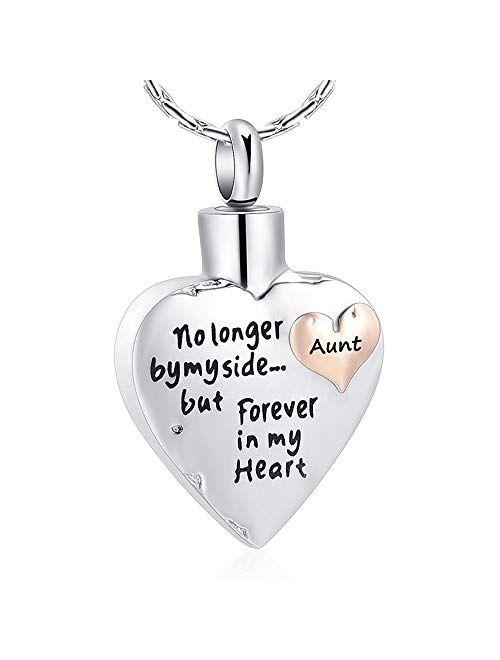 AMIST Cremation Necklace Dual-Ring No Longer My Side Forever in My Heart Urn Necklaces Ashes Mom Sister Grandma Aunt Wife Cremation Jewelry