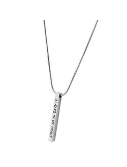 Lademayh Bar Necklace Engraved Inspirational Word Necklaces for Women, Stainless Steel Vertical Personalized Necklace with 20"+2" Chain