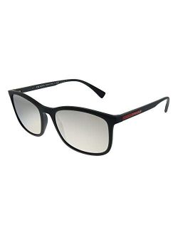 PS 01TS DG02B0 Black Rubber Plastic Rectangle Sunglasses Silver Mirror Lens
