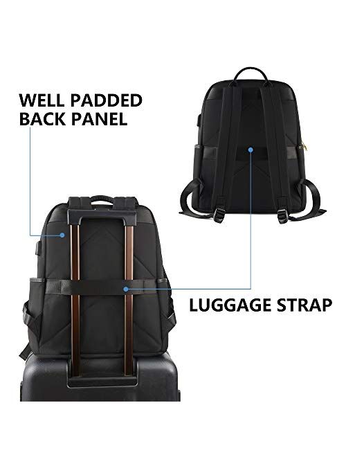 KROSER Laptop Backpack 15.6 Inch Fashion School Computer Backpack Water-Repellent Nylon Casual Daypack with USB Charging Port for Travel/Business/College/Women/Men-Black