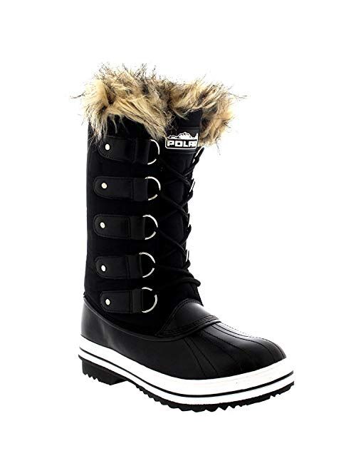Womens Lace Up Rubber Sole Tall Winter Snow Rain Shoe Boots