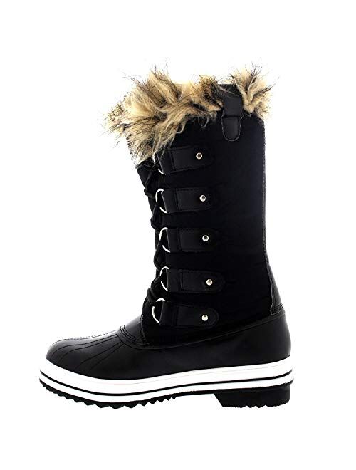 Womens Lace Up Rubber Sole Tall Winter Snow Rain Shoe Boots