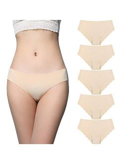 Goldenlight 5 Packs Women Invisible Underwears Seamless Briefs Invisible Panty Line Laser Cut Panties Bikini Hipster