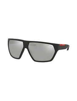 Linea Rossa PS 08US DG02B0 Black Plastic Geometric Sunglasses Grey Polarized Lens