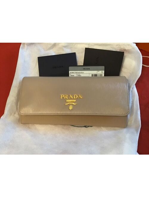 Authentic Prada Saffiano Leather Chain Wallet,Natural-NWT