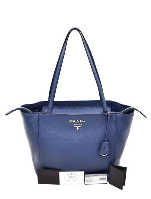 Prada Leather Tote Shoulder Bag Blue New