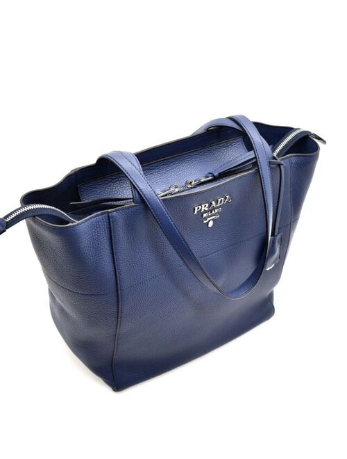 Prada Leather Tote Shoulder Bag Blue New