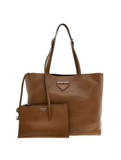 Tote Shoulder Bag With Pouch Brown Leather New