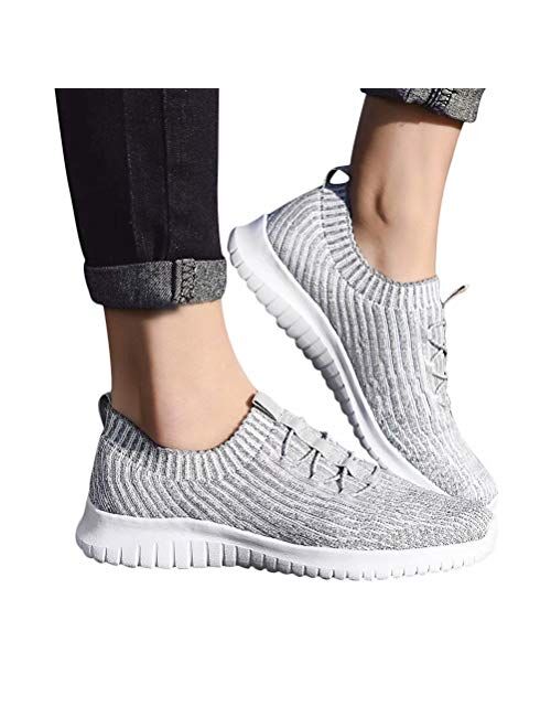 LANCROP Women's Athletic Walking Shoes - Casual Knit Lightweight Running Slip On Sneakers