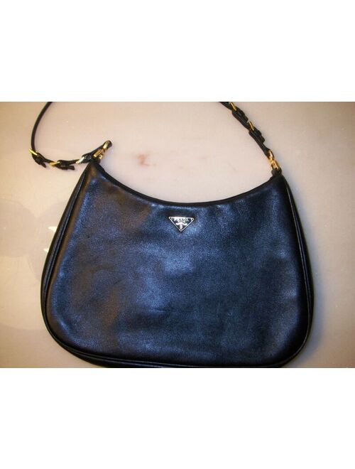 Authentic Prada Bag Black Leather Hobo Shoulder Purse Handbag Italy