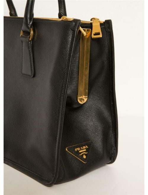 PRADA Black Saffiano Leather Gold Frame Double-Zip Large Tote Bag Handbag Purse