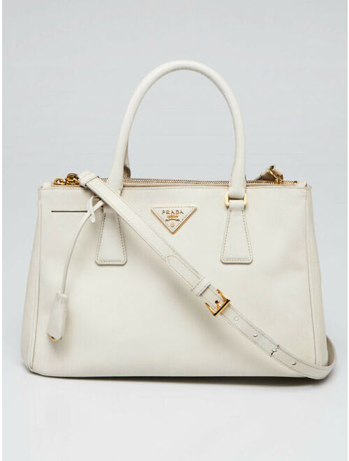 Prada White Saffiano Lux Leather Small Zip Tote Bag 1BA863
