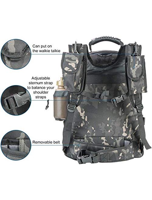 WolfWarriorX Men Backpacks Large Capacity Military Tactical Hiking Expandable 39L-60L Backpack